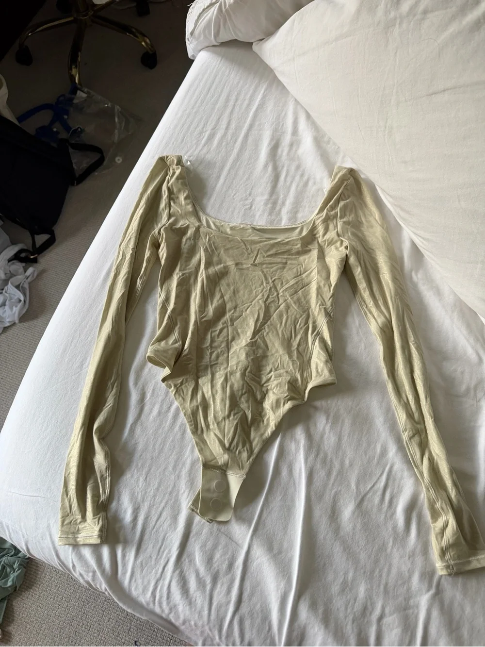 NWOT Wundermost Ultra-Soft Nulu Square-Neck Long-Sleeve Bodysuit Shine